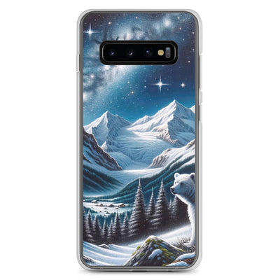 Sternennacht und Eisbär: Acrylgemälde mit Milchstraße, Alpen und schneebedeckte Gipfel - Samsung Schutzhülle (durchsichtig) camping xxx yyy zzz Samsung Galaxy S10+