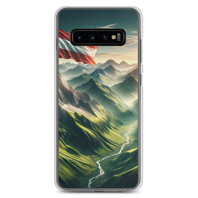 Alpen Gebirge: Fotorealistische Bergfläche mit Österreichischer Flagge - Samsung Schutzhülle (durchsichtig) berge xxx yyy zzz Samsung Galaxy S10+