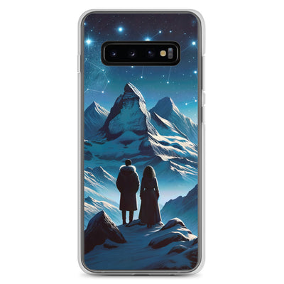 Alpenwinternacht: Digitale Kunst mit Wanderern in Bergen und Sternenhimmel - Samsung Schutzhülle (durchsichtig) wandern xxx yyy zzz Samsung Galaxy S10+