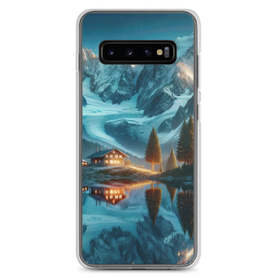 Stille Alpenmajestätik: Digitale Kunst mit Schnee und Bergsee-Spiegelung - Samsung Schutzhülle (durchsichtig) berge xxx yyy zzz Samsung Galaxy S10+