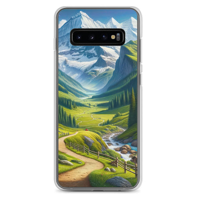 Wanderer in den Bergen und Wald: Digitale Malerei mit grünen kurvenreichen Pfaden - Samsung Schutzhülle (durchsichtig) wandern xxx yyy zzz Samsung Galaxy S10+