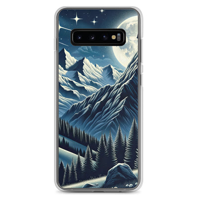 Steinbock in Alpennacht, silberne Berge und Sternenhimmel - Samsung Schutzhülle (durchsichtig) berge xxx yyy zzz Samsung Galaxy S10+