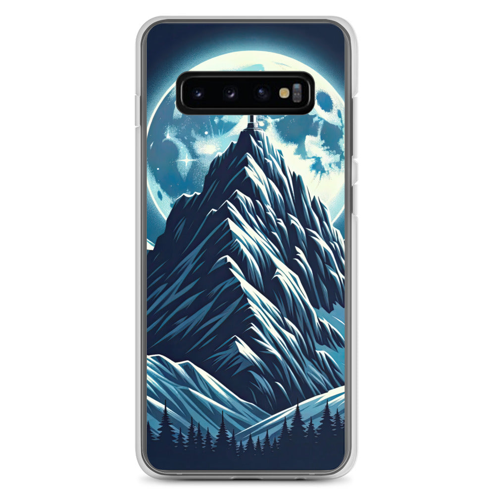 Mondnacht und Gipfelkreuz in den Alpen, glitzernde Schneegipfel - Samsung Schutzhülle (durchsichtig) berge xxx yyy zzz Samsung Galaxy S10+