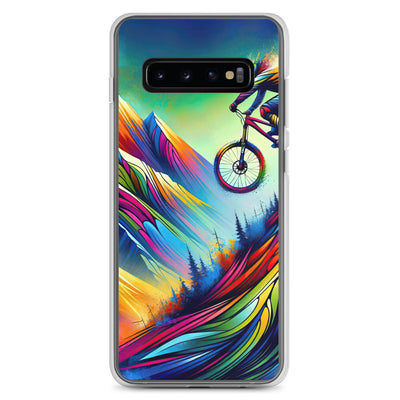 Mountainbiker in farbenfroher Alpenkulisse mit abstraktem Touch (M) - Samsung Schutzhülle (durchsichtig) xxx yyy zzz Samsung Galaxy S10+