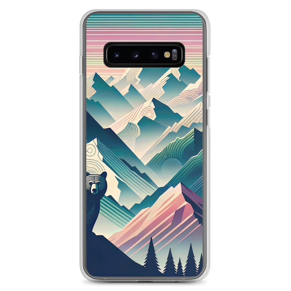 Bär im Panoramablick der Alpen, moderne Kunst-Gebirgsschichten - Samsung Schutzhülle (durchsichtig) camping xxx yyy zzz Samsung Galaxy S10+