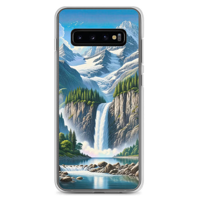 Illustration einer unberührten Alpenkulisse im Hochsommer. Wasserfall und See - Samsung Schutzhülle (durchsichtig) berge xxx yyy zzz Samsung Galaxy S10+