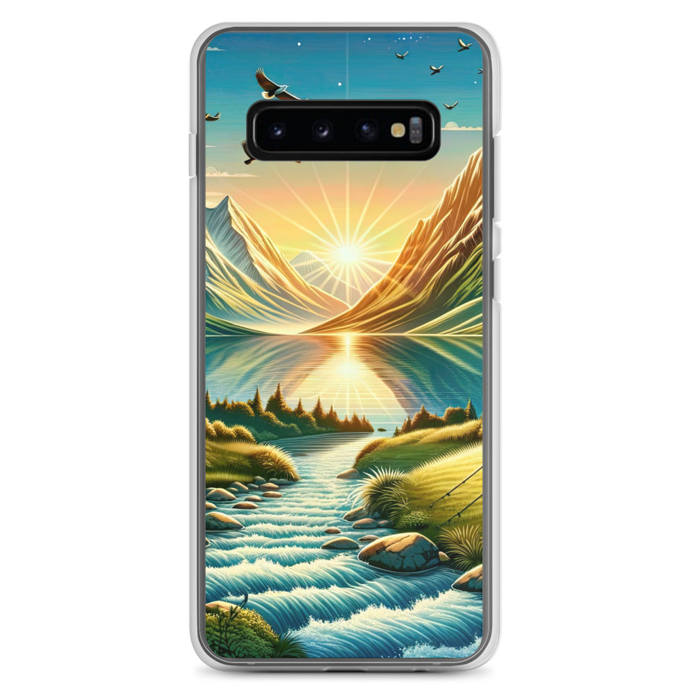 Zelt im Alpenmorgen mit goldenem Licht, Schneebergen und unberührten Seen - Samsung Schutzhülle (durchsichtig) berge xxx yyy zzz Samsung Galaxy S10+