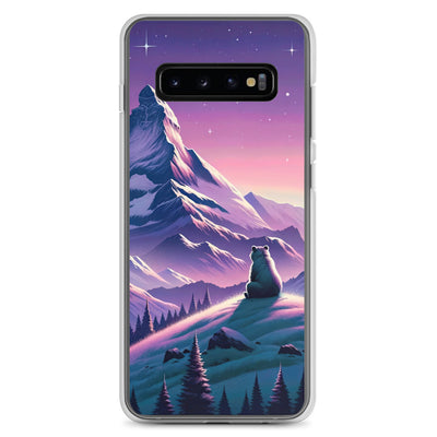 Bezaubernder Alpenabend mit Bär, lavendel-rosafarbener Himmel (AN) - Samsung Schutzhülle (durchsichtig) xxx yyy zzz Samsung Galaxy S10+