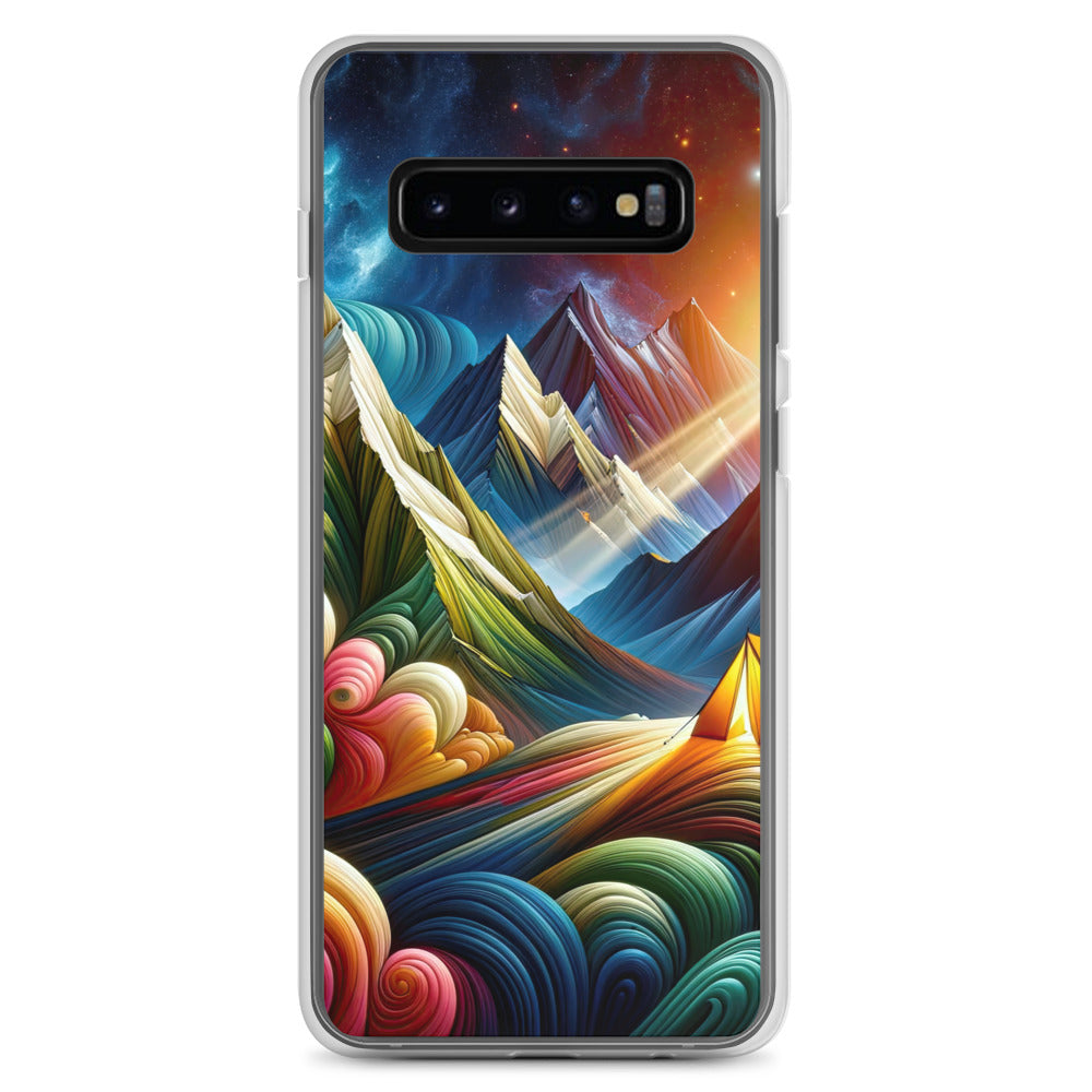 Abstrakte Bergwelt in lebendigen Farben mit Zelt - Samsung Schutzhülle (durchsichtig) camping xxx yyy zzz Samsung Galaxy S10+