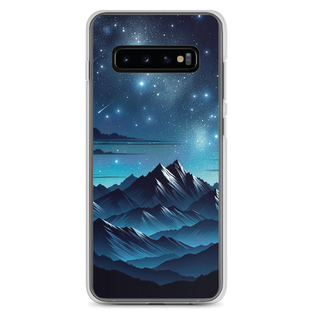 Alpen unter Sternenhimmel mit glitzernden Sternen und Meteoren - Samsung Schutzhülle (durchsichtig) berge xxx yyy zzz Samsung Galaxy S10+