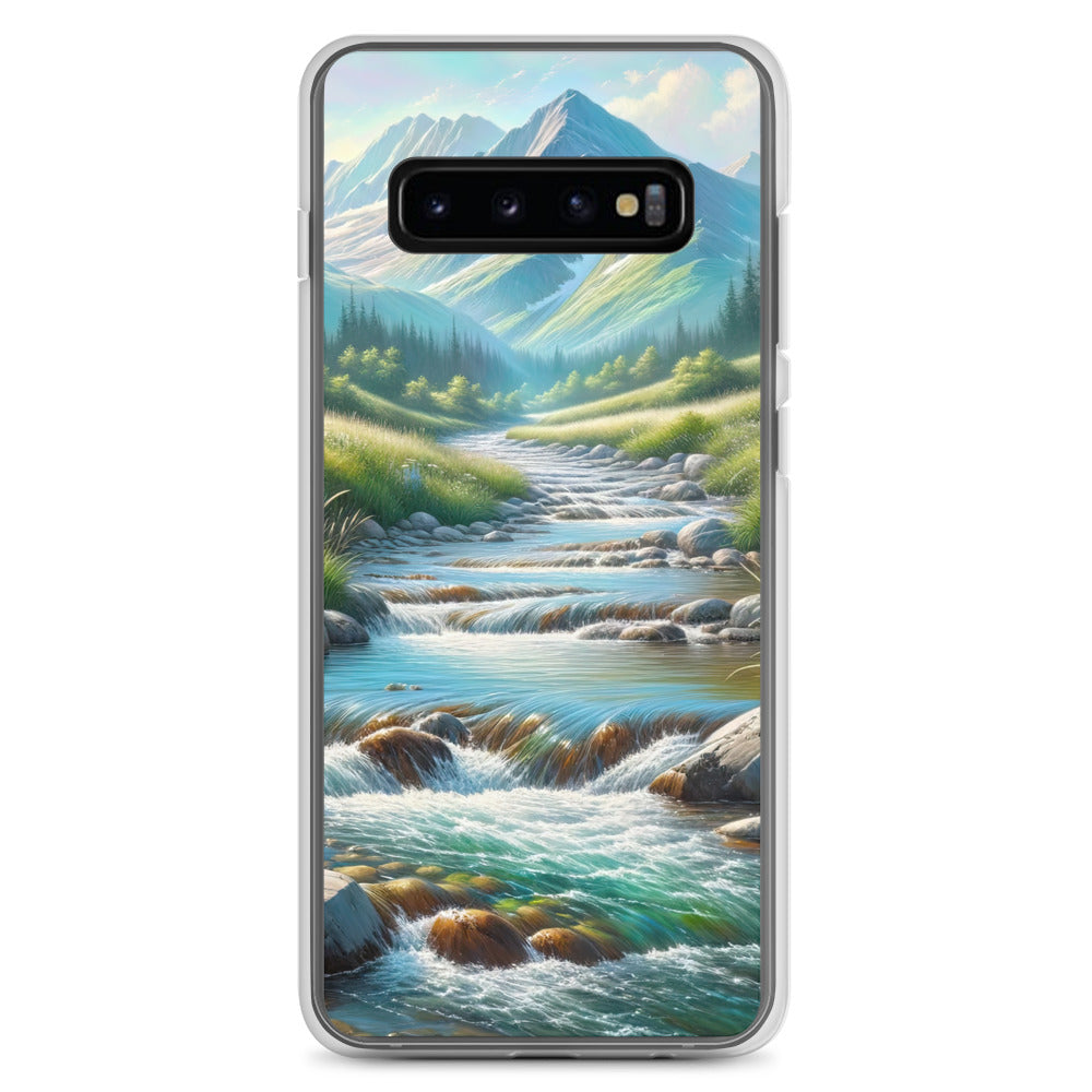 Sanfter Gebirgsbach in Ölgemälde, klares Wasser über glatten Felsen - Samsung Schutzhülle (durchsichtig) berge xxx yyy zzz Samsung Galaxy S10+