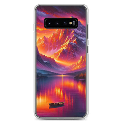 Ölgemälde eines Bootes auf einem Bergsee bei Sonnenuntergang, lebendige Orange-Lila Töne - Samsung Schutzhülle (durchsichtig) berge xxx yyy zzz Samsung Galaxy S10+