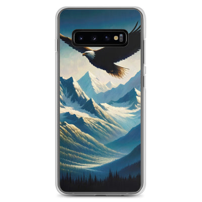 Ölgemälde eines Adlers vor schneebedeckten Bergsilhouetten - Samsung Schutzhülle (durchsichtig) berge xxx yyy zzz Samsung Galaxy S10+