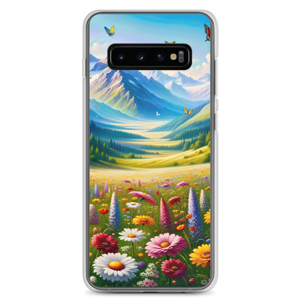 Ölgemälde einer ruhigen Almwiese, Oase mit bunter Wildblumenpracht - Samsung Schutzhülle (durchsichtig) camping xxx yyy zzz Samsung Galaxy S10+
