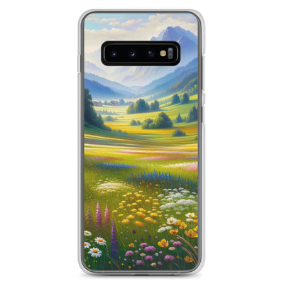 Ölgemälde einer Almwiese, Meer aus Wildblumen in Gelb- und Lilatönen - Samsung Schutzhülle (durchsichtig) berge xxx yyy zzz Samsung Galaxy S10+