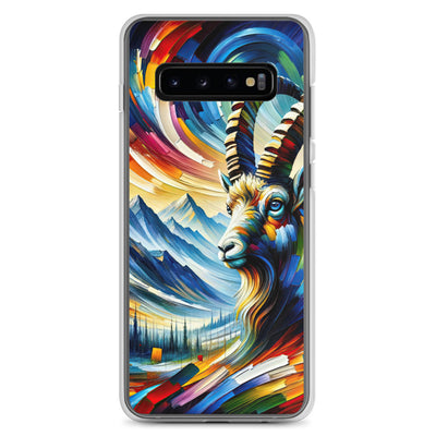Alpen-Ölgemälde mit kräftigen Farben und Bergsteinbock in lebendiger Szenerie - Samsung Schutzhülle (durchsichtig) berge xxx yyy zzz Samsung Galaxy S10+