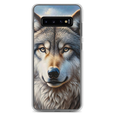 Porträt-Ölgemälde eines prächtigen Wolfes mit faszinierenden Augen (AN) - Samsung Schutzhülle (durchsichtig) xxx yyy zzz Samsung Galaxy S10+