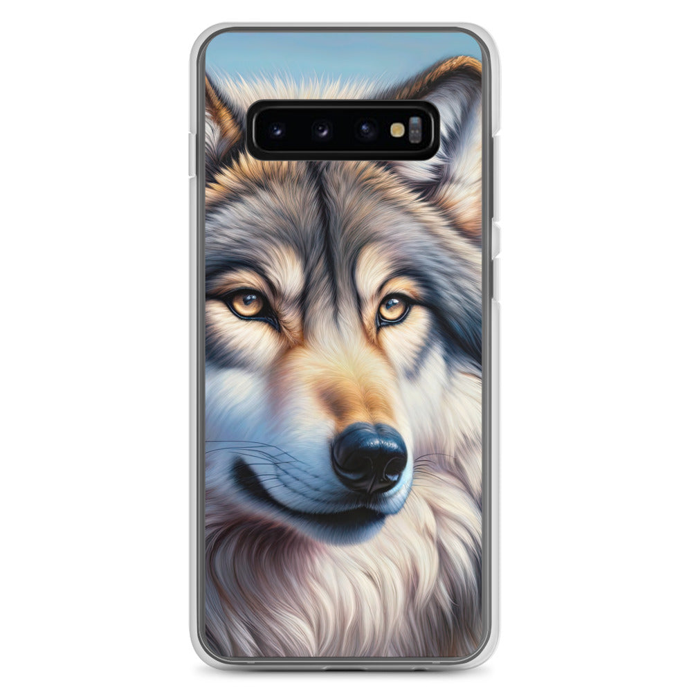 Ölgemäldeporträt eines majestätischen Wolfes mit intensiven Augen in der Berglandschaft (AN) - Samsung Schutzhülle (durchsichtig) xxx yyy zzz Samsung Galaxy S10+