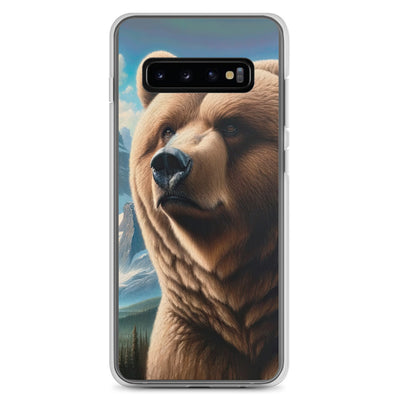 Realistisches Ölgemälde eines männlichen Bären in den Bergen mit Fokus auf Stärke und Schärfe - Samsung Schutzhülle (durchsichtig) camping xxx yyy zzz Samsung Galaxy S10+