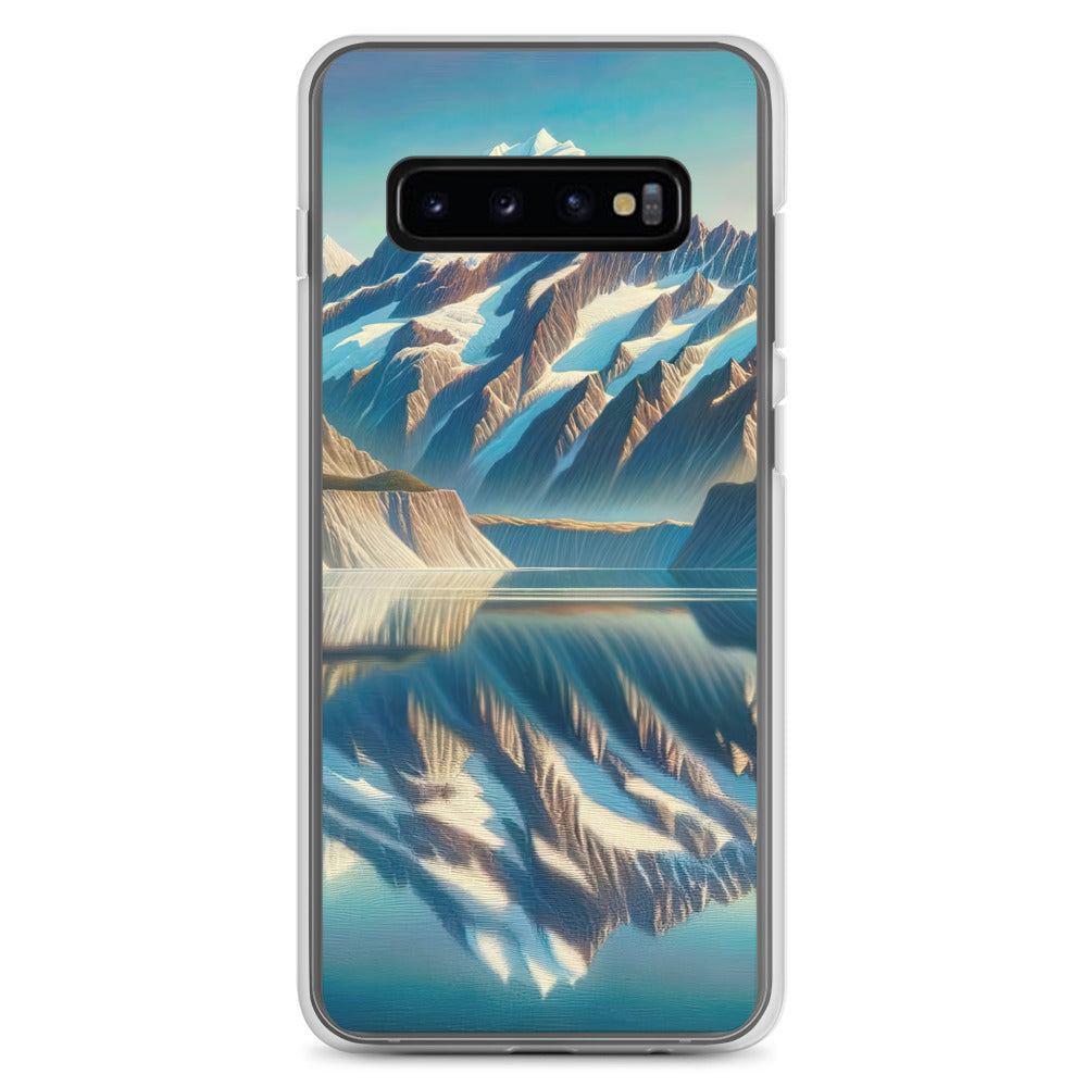 Ölgemälde eines unberührten Sees, der die Bergkette spiegelt - Samsung Schutzhülle (durchsichtig) berge xxx yyy zzz Samsung Galaxy S10+
