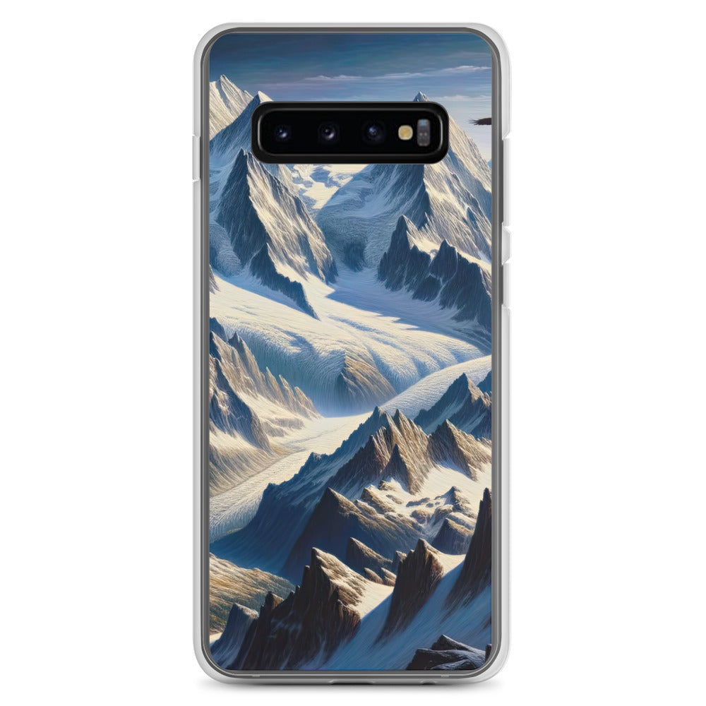 Ölgemälde der Alpen mit hervorgehobenen zerklüfteten Geländen im Licht und Schatten - Samsung Schutzhülle (durchsichtig) berge xxx yyy zzz Samsung Galaxy S10+
