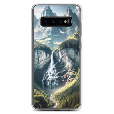 Foto der sommerlichen Alpen mit üppigen Gipfeln und Wasserfall - Samsung Schutzhülle (durchsichtig) berge xxx yyy zzz Samsung Galaxy S10+