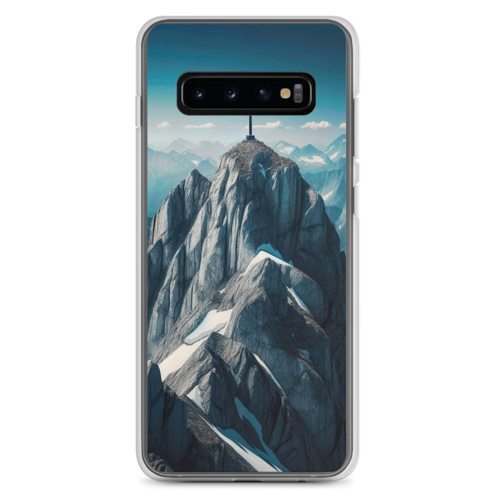 Foto der Alpen mit Gipfelkreuz an einem klaren Tag, schneebedeckte Spitzen vor blauem Himmel - Samsung Schutzhülle (durchsichtig) berge xxx yyy zzz Samsung Galaxy S10+