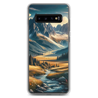 Quadratisches Kunstwerk der Alpen, majestätische Berge unter goldener Sonne - Samsung Schutzhülle (durchsichtig) berge xxx yyy zzz Samsung Galaxy S10+