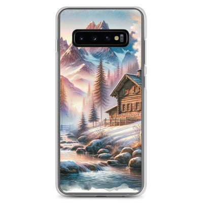 Aquarell einer Alpenszene im Morgengrauen, Haus in den Bergen - Samsung Schutzhülle (durchsichtig) berge xxx yyy zzz Samsung Galaxy S10+