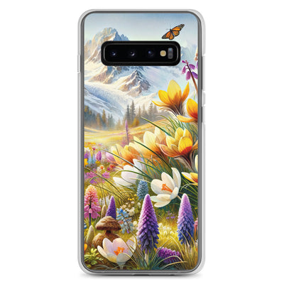 Aquarell einer ruhigen Almwiese, farbenfrohe Bergblumen in den Alpen - Samsung Schutzhülle (durchsichtig) berge xxx yyy zzz Samsung Galaxy S10+