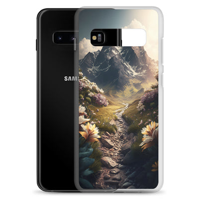 Epischer Berg, steiniger Weg und Blumen - Realistische Malerei - Samsung Schutzhülle (durchsichtig) berge xxx