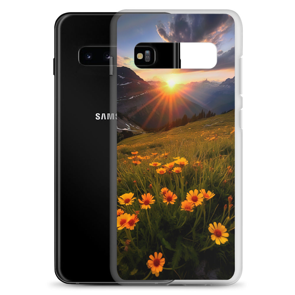 Gebirge, Sonnenblumen und Sonnenaufgang - Samsung Schutzhülle (durchsichtig) berge xxx