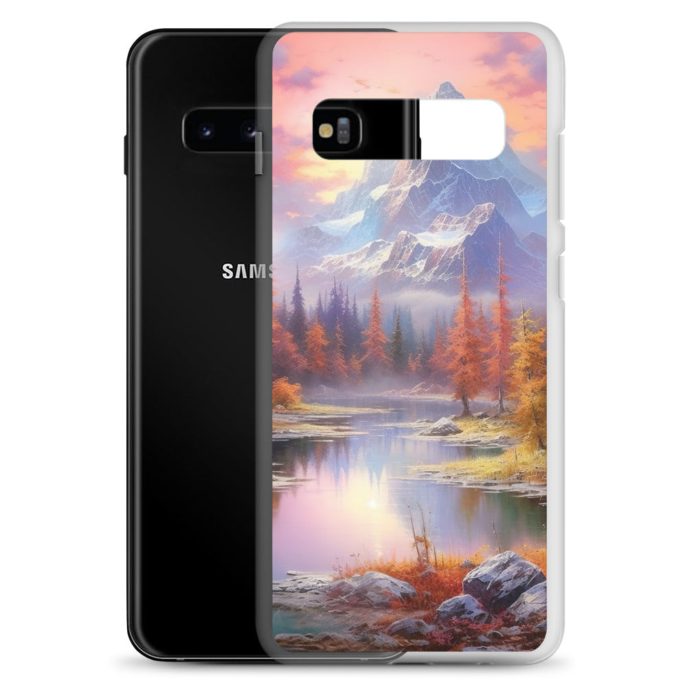 Landschaftsmalerei - Berge, Bäume, Bergsee und Herbstfarben - Samsung Schutzhülle (durchsichtig) berge xxx