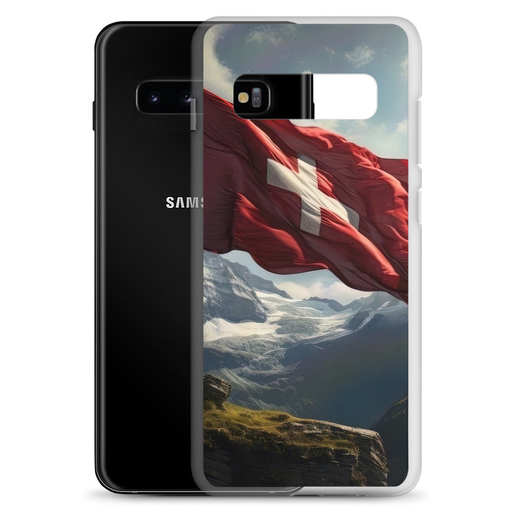 Schweizer Flagge und Berge im Hintergrund - Fotorealistische Malerei - Samsung Schutzhülle (durchsichtig) berge xxx