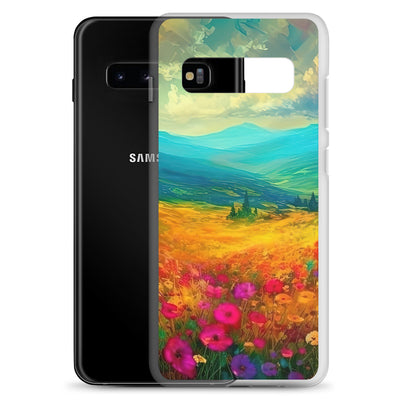 Berglandschaft und schöne farbige Blumen - Malerei - Samsung Schutzhülle (durchsichtig) berge xxx