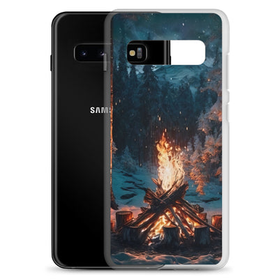 Lagerfeuer beim Camping - Wald mit Schneebedeckten Bäumen - Malerei - Samsung Schutzhülle (durchsichtig) camping xxx