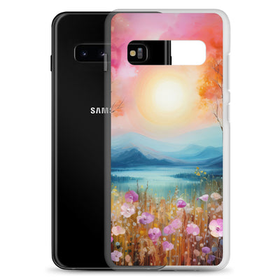 Berge, See, pinke Bäume und Blumen - Malerei - Samsung Schutzhülle (durchsichtig) berge xxx