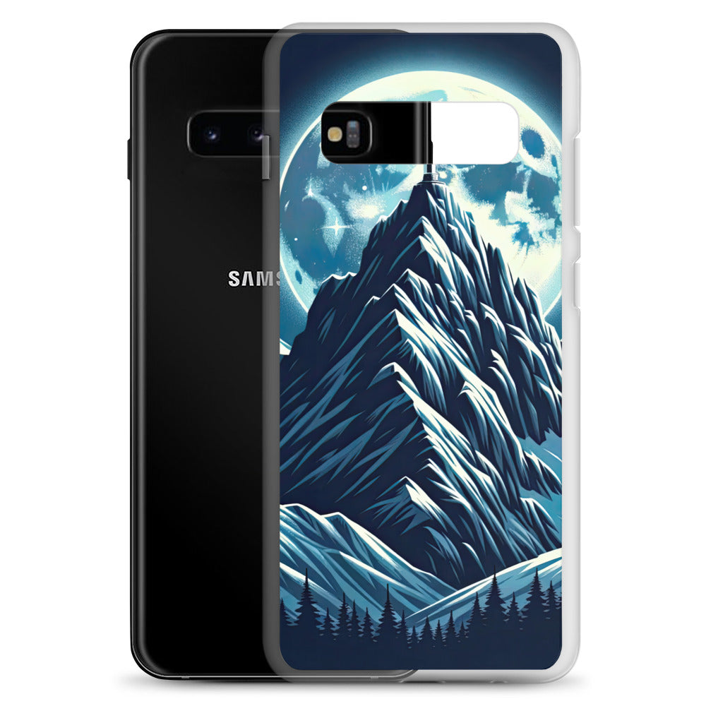 Mondnacht und Gipfelkreuz in den Alpen, glitzernde Schneegipfel - Samsung Schutzhülle (durchsichtig) berge xxx yyy zzz