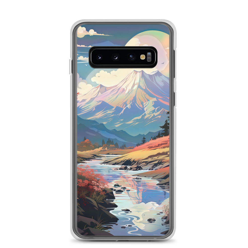 Berge. Fluss und Blumen - Malerei - Samsung Schutzhülle (durchsichtig) berge xxx Samsung Galaxy S10