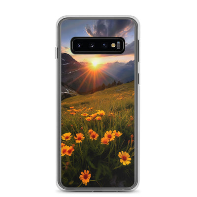 Gebirge, Sonnenblumen und Sonnenaufgang - Samsung Schutzhülle (durchsichtig) berge xxx Samsung Galaxy S10