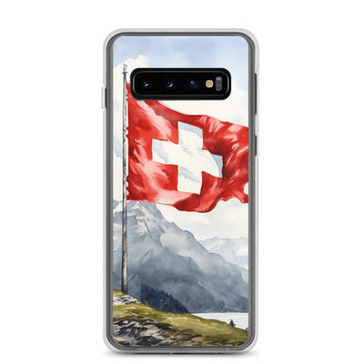 Schweizer Flagge und Berge im Hintergrund - Epische Stimmung - Malerei - Samsung Schutzhülle (durchsichtig) berge xxx Samsung Galaxy S10