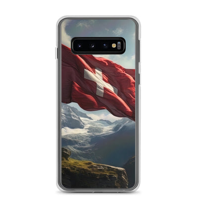 Schweizer Flagge und Berge im Hintergrund - Fotorealistische Malerei - Samsung Schutzhülle (durchsichtig) berge xxx Samsung Galaxy S10