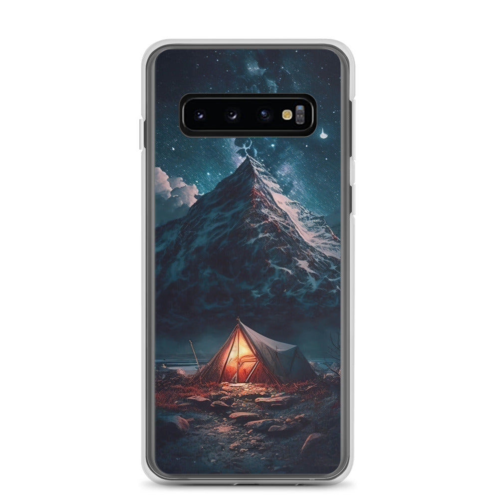 Zelt und Berg in der Nacht - Sterne am Himmel - Landschaftsmalerei - Samsung Schutzhülle (durchsichtig) camping xxx Samsung Galaxy S10