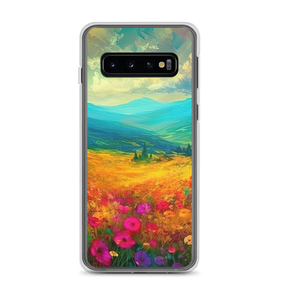 Berglandschaft und schöne farbige Blumen - Malerei - Samsung Schutzhülle (durchsichtig) berge xxx Samsung Galaxy S10