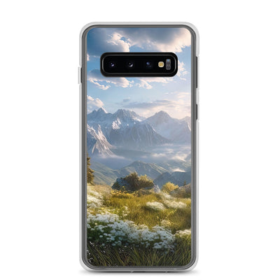 Berglandschaft mit Sonnenschein, Blumen und Bäumen - Malerei - Samsung Schutzhülle (durchsichtig) berge xxx Samsung Galaxy S10