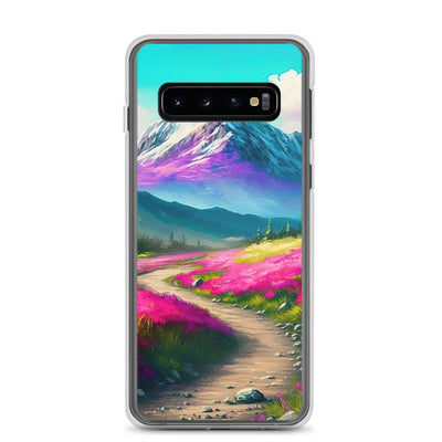 Berg, pinke Blumen und Wanderweg - Landschaftsmalerei - Samsung Schutzhülle (durchsichtig) berge xxx Samsung Galaxy S10