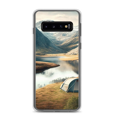 Zelt, Berge und Bergsee - Samsung Schutzhülle (durchsichtig) camping xxx Samsung Galaxy S10