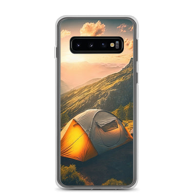 Zelt auf Berg im Sonnenaufgang - Landschafts - Samsung Schutzhülle (durchsichtig) camping xxx Samsung Galaxy S10