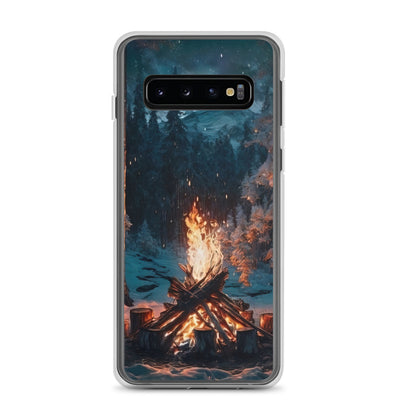 Lagerfeuer beim Camping - Wald mit Schneebedeckten Bäumen - Malerei - Samsung Schutzhülle (durchsichtig) camping xxx Samsung Galaxy S10