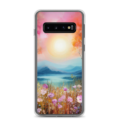 Berge, See, pinke Bäume und Blumen - Malerei - Samsung Schutzhülle (durchsichtig) berge xxx Samsung Galaxy S10